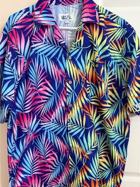 Uzzi Multicolored 100% Polyester Tropical Themed Men’s L Short Sleeve Button Up